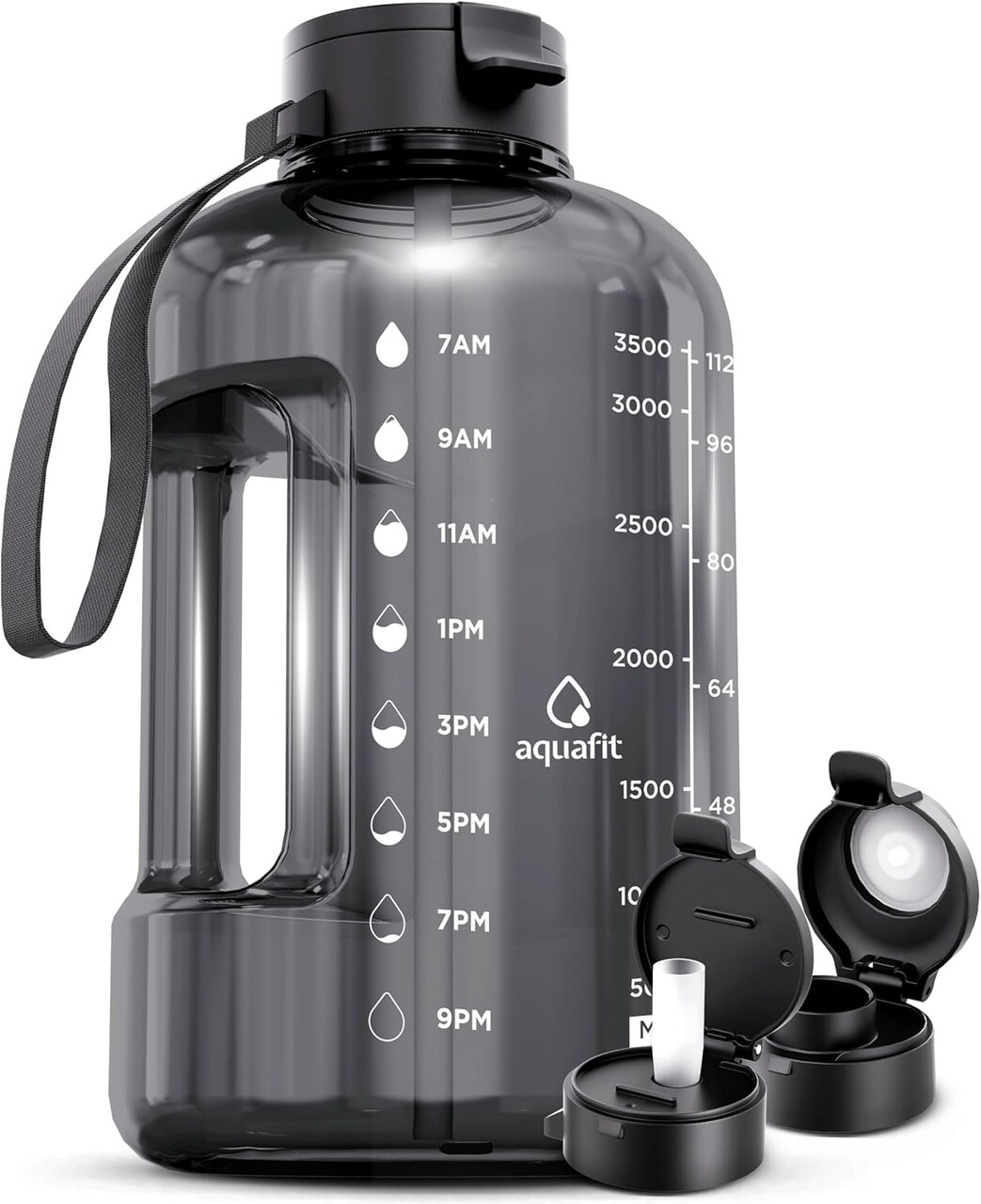 1 Gallon Water Bottle with Time Marker - Straw & Chug Lid (Gray)